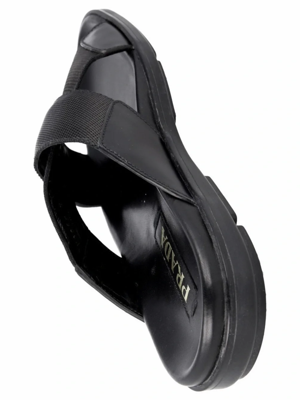 PRADA Men’s Leather Nylon Crisscross Slides Sandals